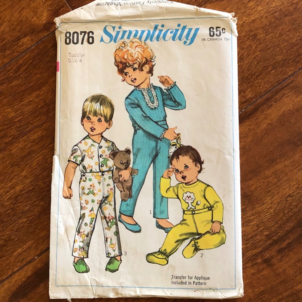 Simplicity 8076 Kids/Toddler Pajama Onesies Vintage Sewing Pattern